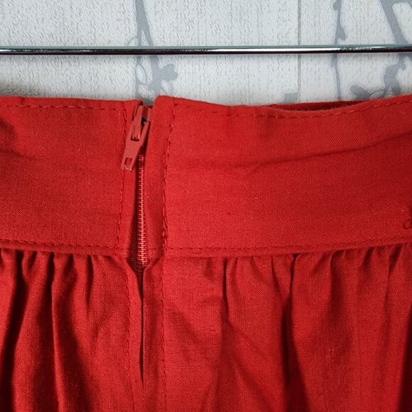 Steilmann VTG Red Pleated 100% Cotton Flowy Side Slit Midi Skirt - Picture 4 of 7